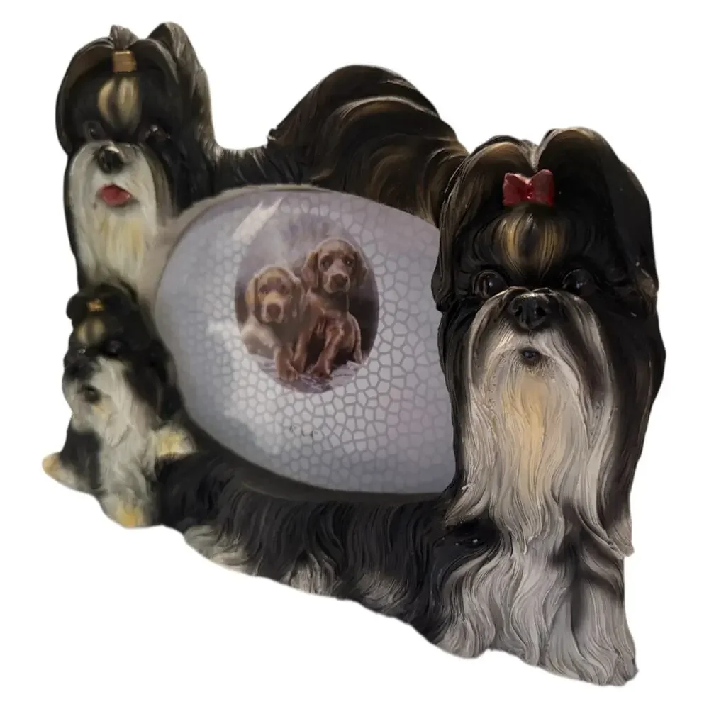 Walnut Creek 3D Shih Tzu Dog Family Picture Frame Black White Hand Painted 4x6
